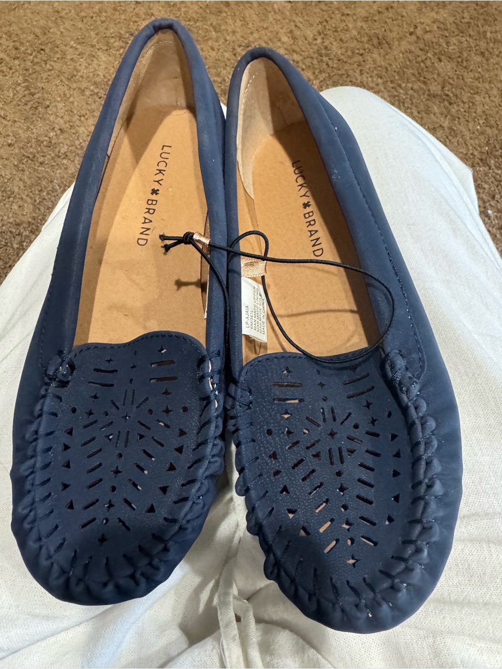 Lucky Brand Ajaia Navy Laser-Cut Moccasin Loafers